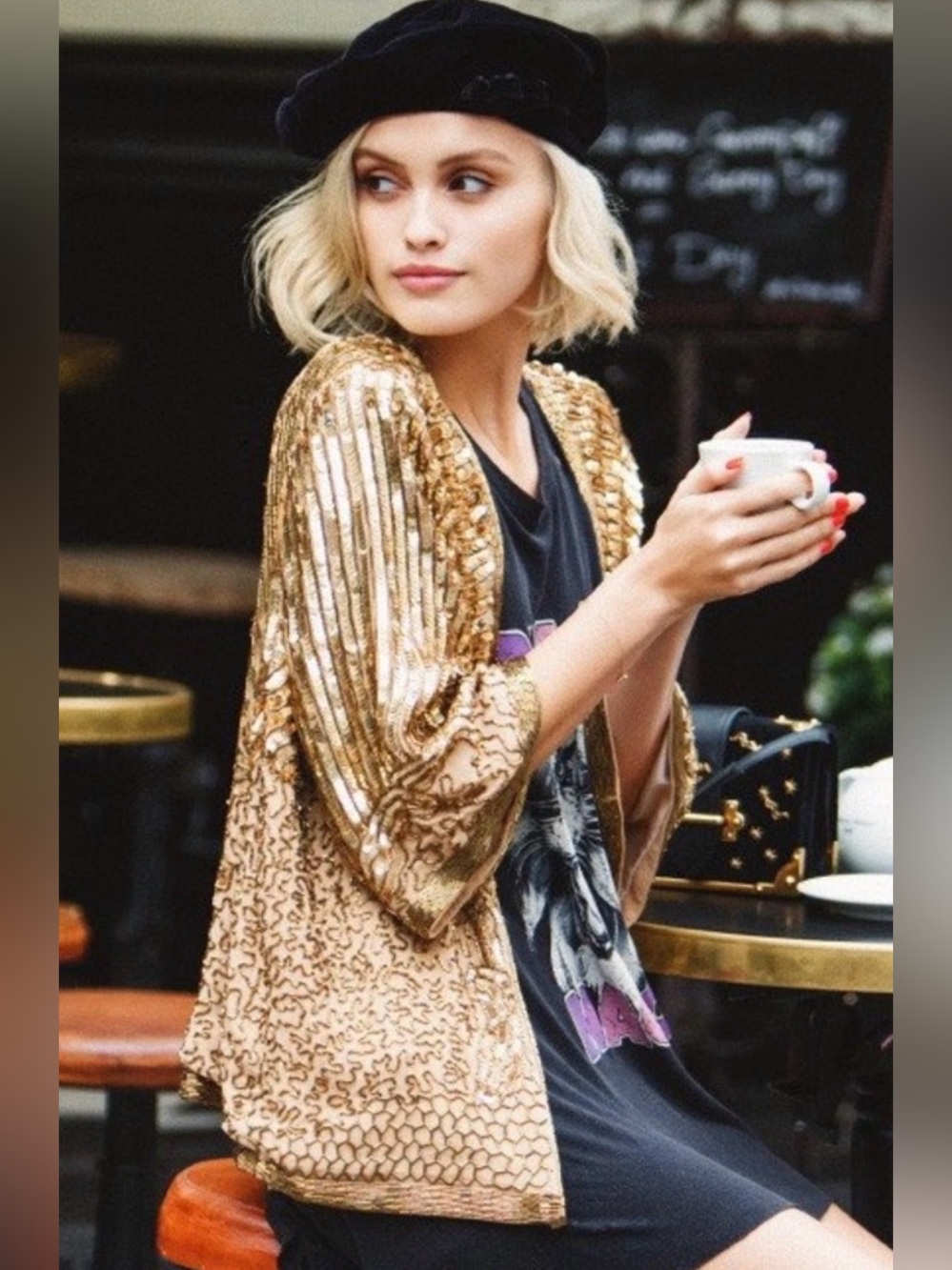 Spell & Gypsy Stardust Sequin Kimono Jacket Gold Beaded size Small Medium